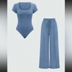 Blue Womens body suit and pants set